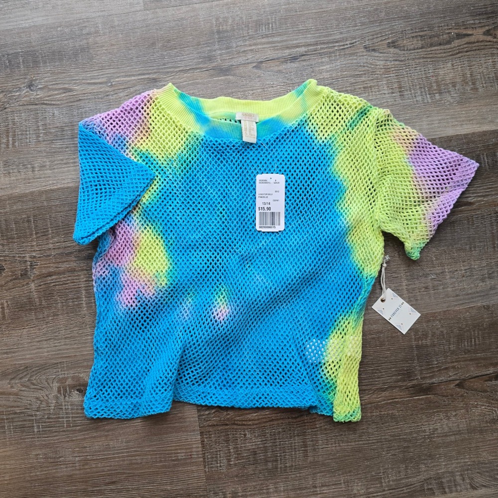 Forever 21 Girls Tie Dye Mesh Fishnet Top Blue Green Purple Size 13/14 New
